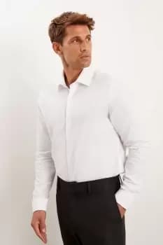Mens White Slim Fit Pure Cotton Twill Shirt
