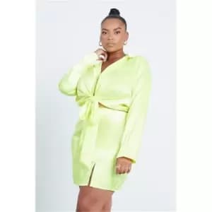 I Saw It First Yellow Plus Size Satin Cropped Tie Waist Shirt - Yellow