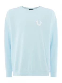 Mens True Religion Logo Crew Neck Sweatshirt Light Blue