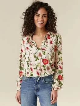 Wallis Gold Flecked Poppy Print Blouse - Ivory, Size 10, Women