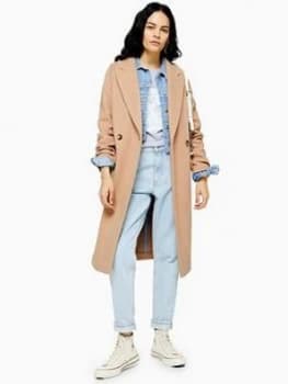 Topshop Double Button Longline Coat - Camel