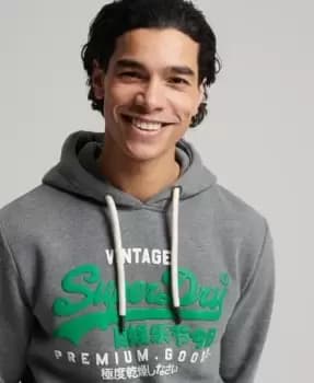 Superdry Mens Vintage Logo Classic Hoodie Grey / Rich Charcoal Marl - Size: L