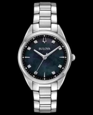Bulova Sutton Black Mother of Pearl Dial Steel Womens Watch 96P198 96P198