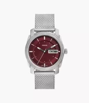 Fossil Men Machine Three-Hand Day-Date Stainless Steel Mesh Watch