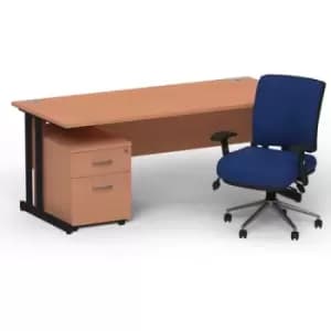 Impulse 1600/800 Black Cant Desk Beech + 2 Dr Mobile Ped & Chiro Med Back Blue W/Arms