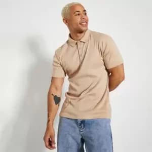 I Saw It First Rib Polo T Shirt - Brown