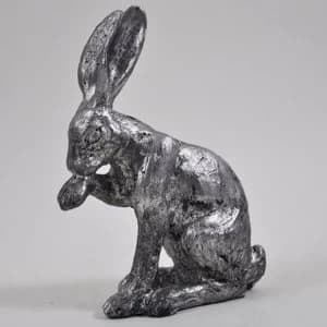 Pair Of Silver Cleaning Hares Ornaments 12.5cm