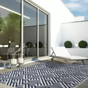 Antibes AN04 Blue White Linear 120cm x 170cm Rectangle - Blue and Ivory