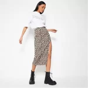 I Saw It First Leopard Print Rib Midi Skirt - Brown