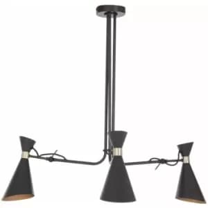 Premier Housewares - Linox 3 Shade Black and Gold Bent Arm Pendant