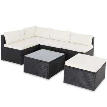 Poly Rattan XL Lounge Set with comfortable cushions & pillows Patio Garden Outdoor Furniture Sofa Table Set schwarz/creme (de) - Casaria