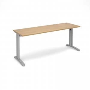 TR10 Straight Desk 1800mm x 600mm - Silver Frame Oak Top