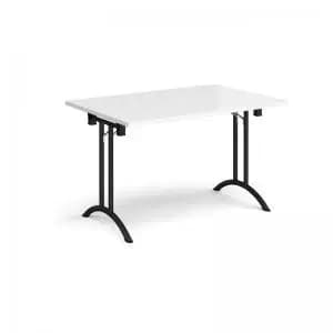 Rectangular folding leg table with Black legs and curved foot rails