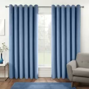 Thermal 100% Blackout Blue Velvet Curtains, 117 x 137cm (46 x 54) - Blue - Homescapes