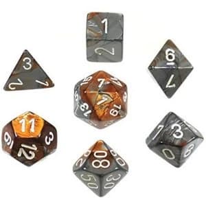 Gemini Poly 7 Dice Set - Copper-Steel/White