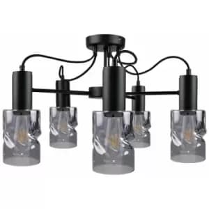 Keter Inger Multi Arm Semi Flush Ceiling Light Black, 60cm, 5x E27