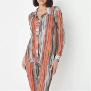 Missguided Co Ord Abstract Mesh Plisse Oversized Shirt - Multi