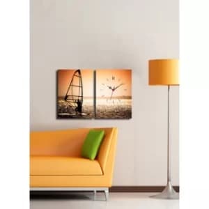 2P3040CS-96 Multicolor Decorative Canvas Wall Clock (2 Pieces)