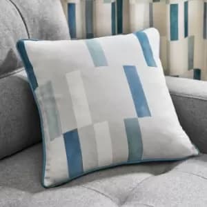Oakland Contemporary Print 100% Cotton Piped Edge Filled Cushion, Teal, 43 x 43cm - Fusion