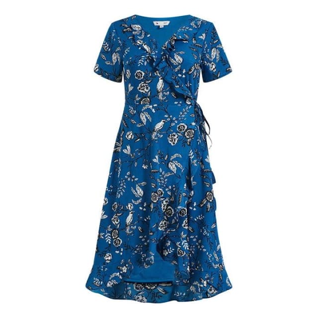 Yumi Blue Bird Print 'Leila' Wrap Dress - 8