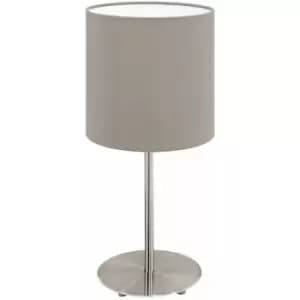 Table Desk Lamp Colour Satin Nickel Steel Shade Taupe Fabric Bulb E27 1x60W