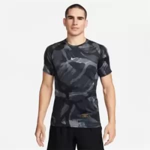 Nike Pro Dri-FIT Mens Short-Sleeve Slim Camo Top - Black