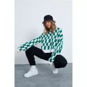 I Saw It First Green Checked Jumper With Balloon Sleeve - Green
