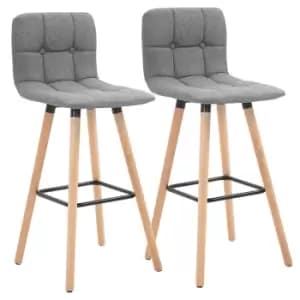 Homcom Bar Stool Set Of 2 Armless Button Tufted Counter Height Grey Wood Legs