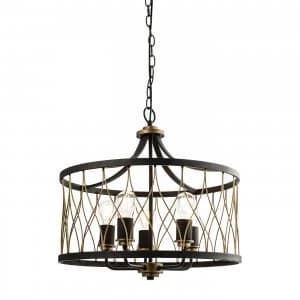 5 Light Cylindrical Ceiling Pendant Matt Black, Rustic Bronze Effect, E27