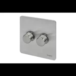 Schneider Electric Ultimate Screwless Flat Plate - Double 2 Way Dimmer Light Switch, Main & Low Voltage, 250W/VA, GU6422CSS, Stainless Steel