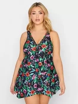 Yours Summer Garden Ladder Rack Swimdress, Black, Size 18, Women