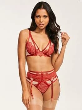 Figleaves Fleur Eyelash Lace And Mesh None-Padded Plunge Bra - Red
