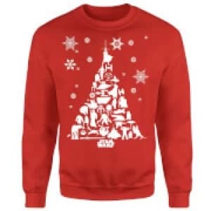 Star Wars Character Christmas Tree Red Christmas Sweatshirt - S - Red