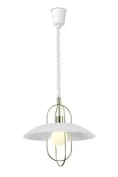 Riva Rise & Fall Dome Ceiling Pendant E27, Polished Brass, Opal White Glass Shade