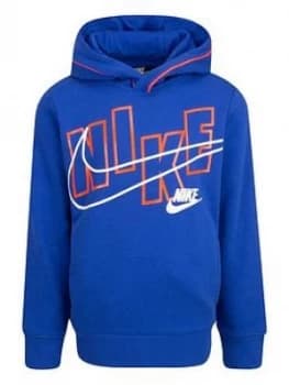 Nike Younger Boys Logo Graphic Pullover Hoodie - Blue, Size 2-3 Years