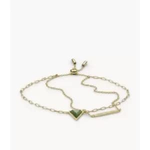 Fossil Womens Val Joyful Expression Green Aventurine 14K Plated Brass Chain Bracelet - Gold