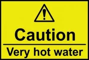 Caution Very Hot Water Sign, S/A Vinyl