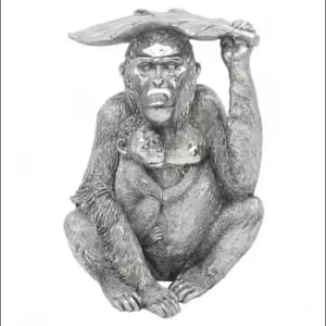 Silver Art Gorilla and Baby Under Leaf Ornament