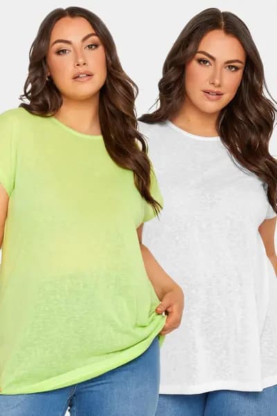 Yours 2 Pack Linen Look T-Shirt Green