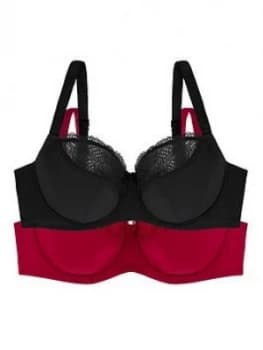 Dorina Faith 2 Pack Non-Padded Bra - Black/Red