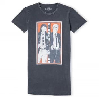 Marvel Clocks Ticking Womens T-Shirt Dress - Black Acid Wash - L - Black Acid Wash