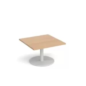 Monza square coffee table with flat round white base 800mm - beech