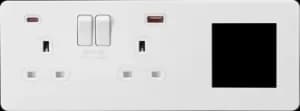 Screwless 13A 2G DP Socket with USB Fastcharge + 2G Modular Combination Plate - Matt White 230V IP20