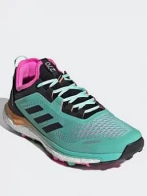 adidas Terrex Agravic Flow Trail Running Shoes, Black/White/Green, Size 3.5, Women