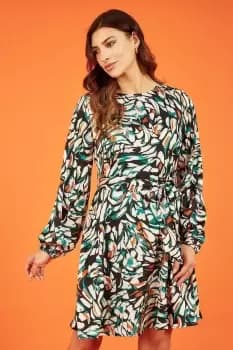 Multicolour Abstract Brushstroke Long Sleeve Skater Dress