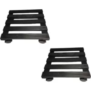 Samuel Alexander - Pack of 2 28cm Black Square Wooden Garden Plant Pot Flower Trolley Stand On Wheels