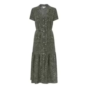 Yumi Green Animal Print Midi Shirt Dress - Green