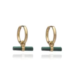 Rachel Jackson London Gold Plated Malachite Mini T-Bar Huggie Hoop Earrings