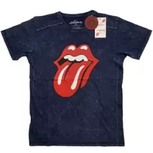 The Rolling Stones - Classic Tongue Unisex XX-Large Snow Wash T-Shirt - Blue