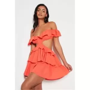 I Saw It First Coral Linen Ruffle Detail Sleeveless Playsuit - Pink